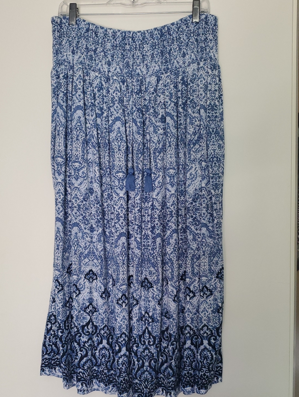 J. Jill Blue and White Printed Smocked Maxi Skirt